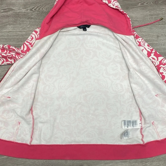 Tommy Hilfiger Pink White Floral Roses 3/4 Sleeve Full Zip Hoodie M - Picture 12 of 16